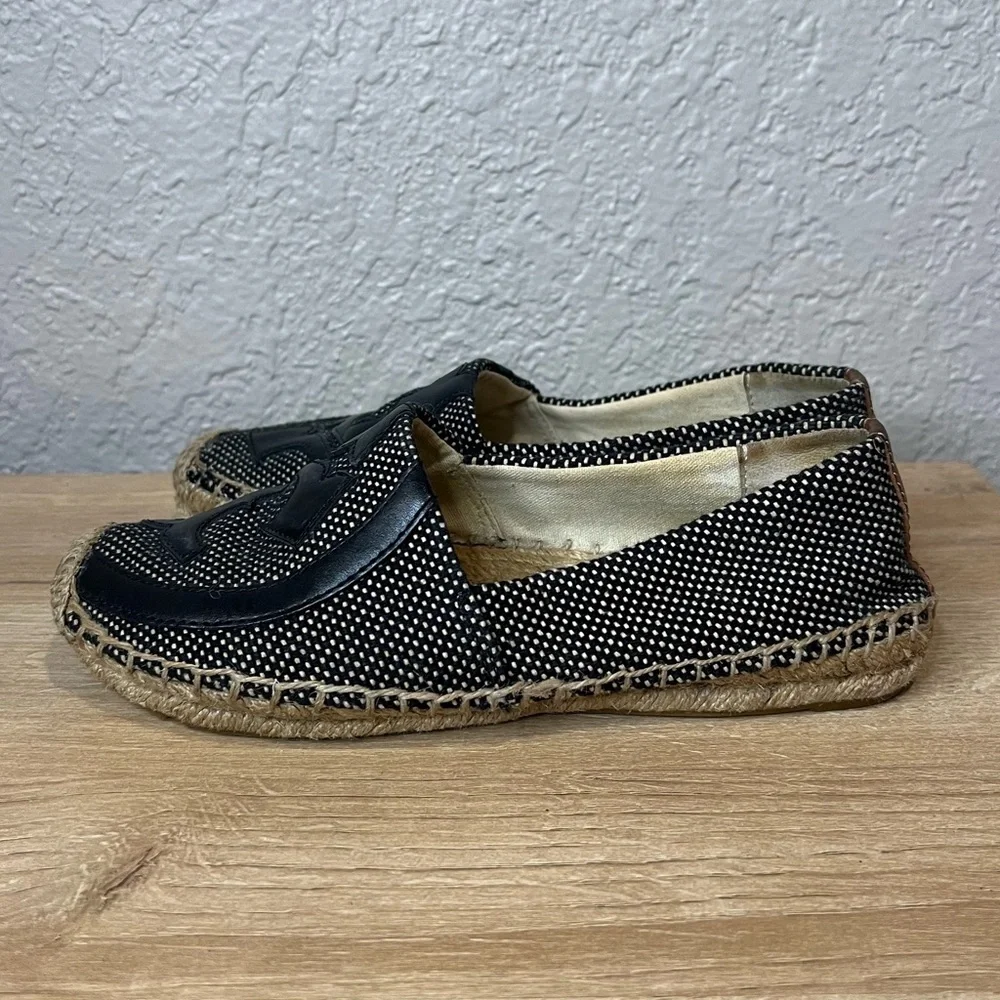 Tory Burch Espadrille Flats Black Leather Women's Size 5M